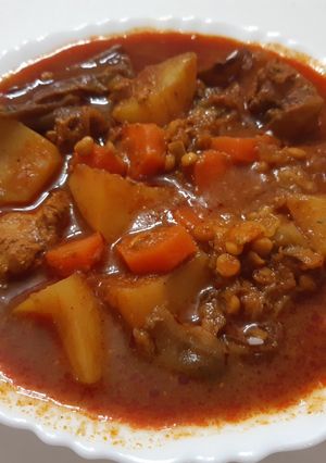 عکسی از دستور خورشت مرغ با لپه