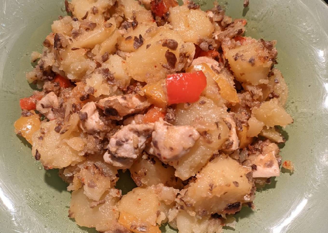 Poêlée poulet, poivron et champignon de Paris