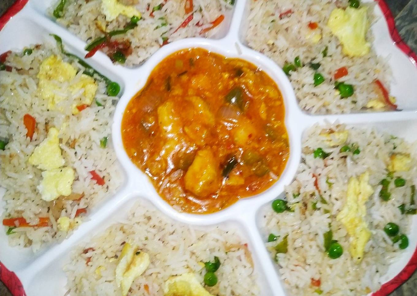 Simple frid rice with chicken Manchurian