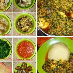 A picture of Egusi soup served with semo.