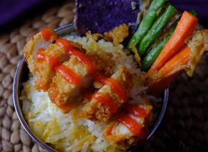 Foto resep Donburi Chicken Katsu Butter Rice with Tempura ala fusion Jepang Indonesia Western