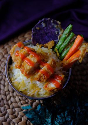 Foto resep Donburi Chicken Katsu Butter Rice with Tempura ala fusion Jepang Indonesia Western