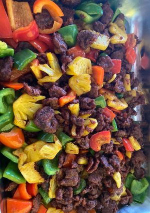 Hình của món Bò xào lúc lắc chay.