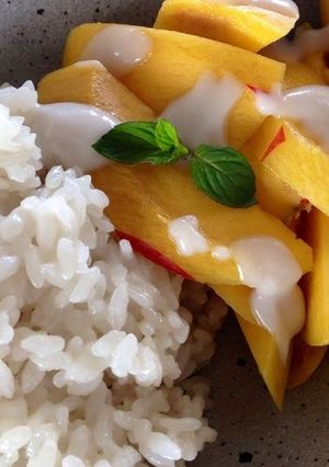 A picture of Thai Mango with Sweet Sticky Rice.