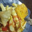 Chips samosa and bhajia