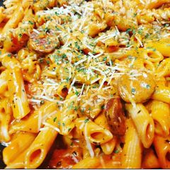 A picture of Michelle's Tomato, Mascarpone and Chorizo Pasta.