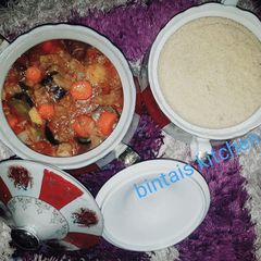 Legume soup and couscous A picture of Legume soup and couscous.