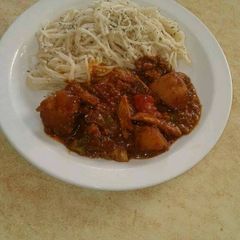 A picture of Tin fish and spaghetti.