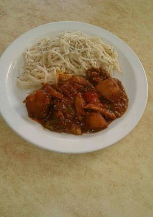 A picture of Tin fish and spaghetti.