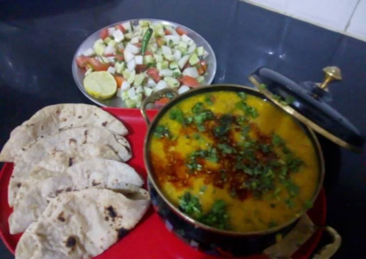 How to Prepare Super Quick Homemade Punjabi dal tadka with salad and roti