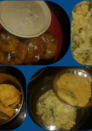 A picture of Aloo chaap and coconut chutney without onions and garlic.