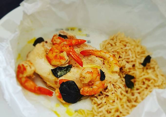 °Poulet et crevettes au gingembre en papillote°