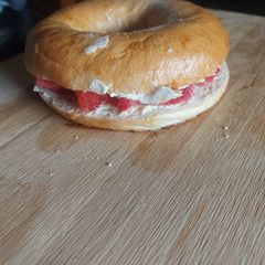 A picture of Cream Cheese And Fruit Bagels.
