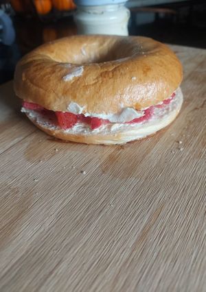 A picture of Cream Cheese And Fruit Bagels.