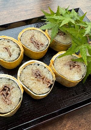 A picture of Sukiyaki Beef Egg Roll.