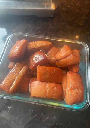 A picture of Smoked Salmon on a BBQ.