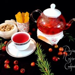Lavender and rose hip tea A picture of Lavender and rose hip tea.