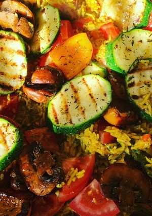 A picture of Spicy Habanero pilau rice with Chargrilled Vegetables.
