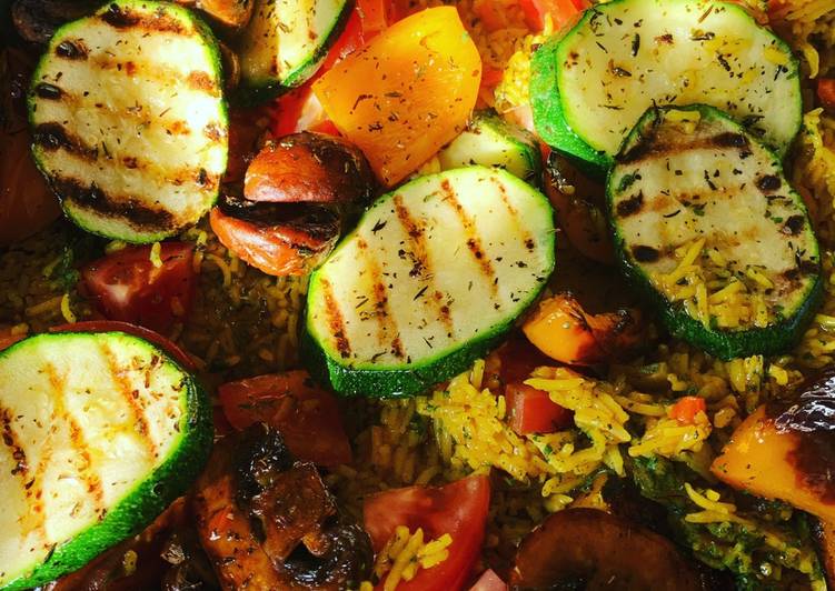 Steps to Prepare Any-night-of-the-week Spicy Habanero pilau rice with Chargrilled Vegetables