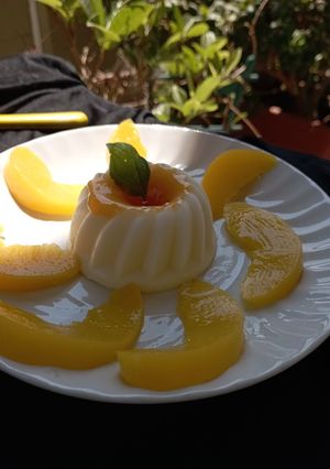 A picture of Panna Cotta with Peach Coulis.
