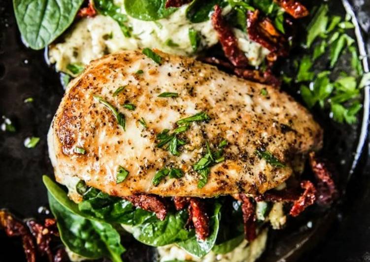 Stuffed Chicken with Spinach, Cheese, &amp; Tomatoes
