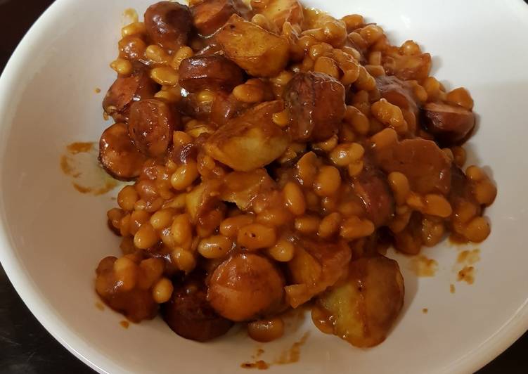 My Smoked Sausage & BBQ Beans with Fried Potato. ๐