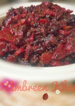A picture of Beetroot with Leaves (Bhujya) Chukander ki bhujiya.