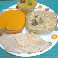 A picture of Summer Season Mini Lunch Thali (Aam Ras, Padvali rotli, Val Ni Dal & Fajeto).