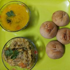 A picture of Litti chokha (litti cooked in microwave).