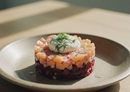 Smoked Salmon & Beetroot Tartare with Dill Creme Fraiche
