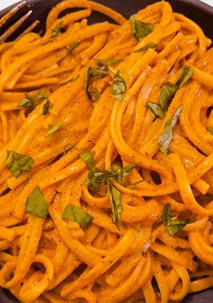 Une photo de Spaghetti à la crème de carottes