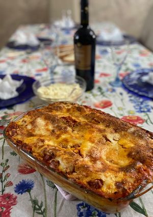 A picture of Lasagna with Mushrooms and Sausage.