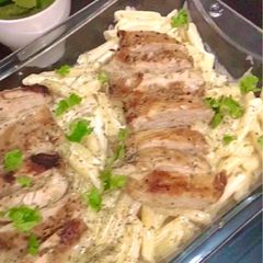A picture of Alferado Penne Pasta with Grilled chicken..