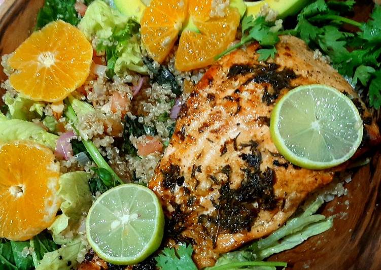 Recipe of Homemade Lime&#39;n&#39;thyme salmon with quinoa basil salad