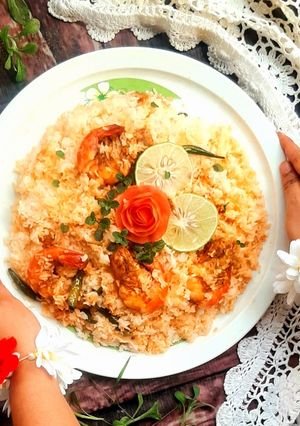 চিংড়ি বিরিয়ানী। রেসিপির প্রধান ছবি