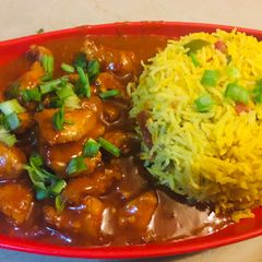 A picture of Chicken Manchurian with egg fried rice💕💕💕.