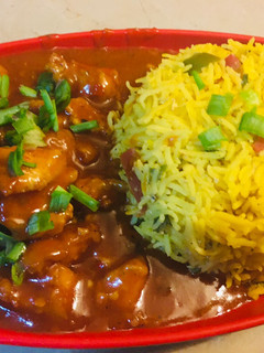 A picture of Chicken Manchurian with egg fried rice💕💕💕.