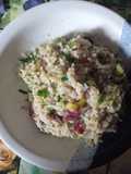 Arroz con cebolla de verdeo y verduras