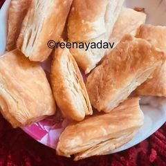 Homemade khari biscuit with homemade puff pastry sheet A picture of Homemade khari biscuit with homemade puff pastry sheet.