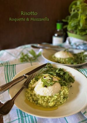 Une photo de Risotto roquette et mozzarella, recette du Chef Simone Zanoni