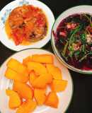 Canh rau dền- cá ngừ sốt cà- đu đủ