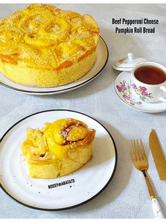 Foto resep Beef Pepperoni Cheese Pumpkin Roll Bread (Sourdough)