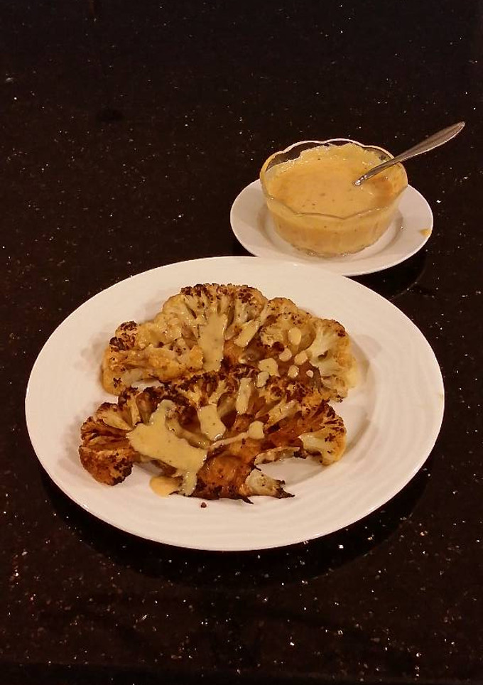 A picture of Spicy Grilled Cauliflower with Sriracha Hollindaise Sauce.