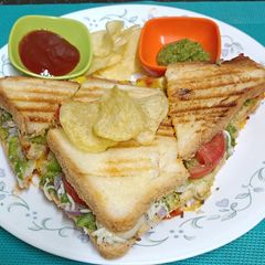 A picture of Schezwan Cheese Toast Sandwich (A Mumbai road-side delight).