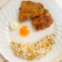 A picture of Easy Breaded White Fish Fillets | Crumbed Fish Nuggets with Fried Rice.