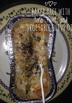 Foto resep Baked rice with tuna fillet and vegetable olive oil