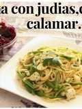 Vermicellini con judías verdes, cebolla y calamar