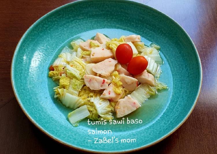 Resep Tumis Sawi Putih Baso Salmon Lezat