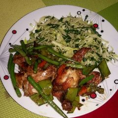 A picture of Star fried chicken & steamed cabbages.