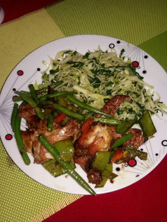 A picture of Star fried chicken & steamed cabbages.